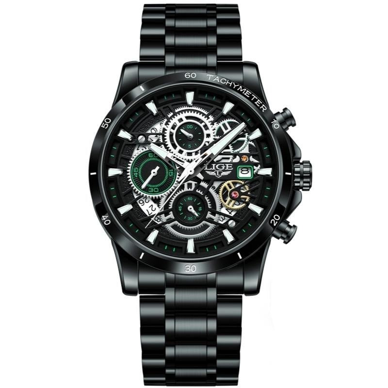 LIGE Skelett Stahl-Uhr - Kühnes und Stylisches Design