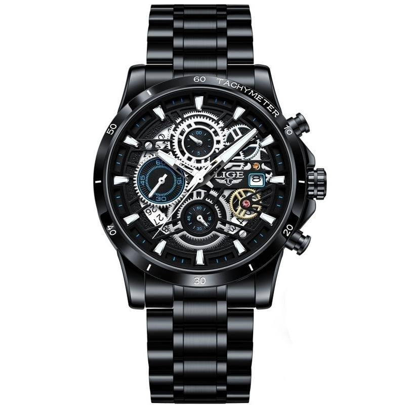 LIGE Skelett Stahl-Uhr - Kühnes und Stylisches Design