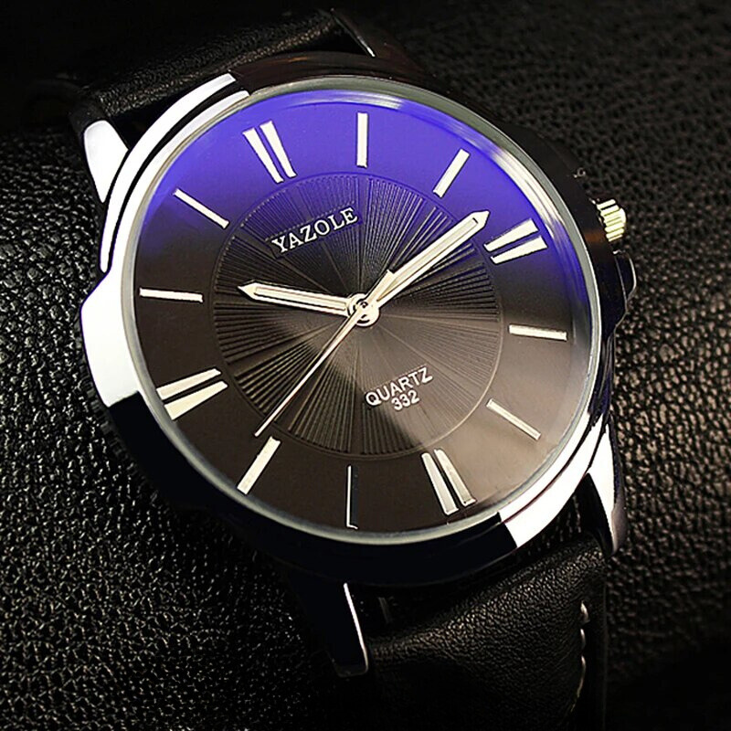 Luxuriöse blaue Glas-Leder-Uhr