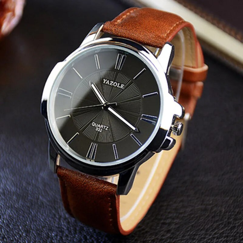 Luxuriöse blaue Glas-Leder-Uhr