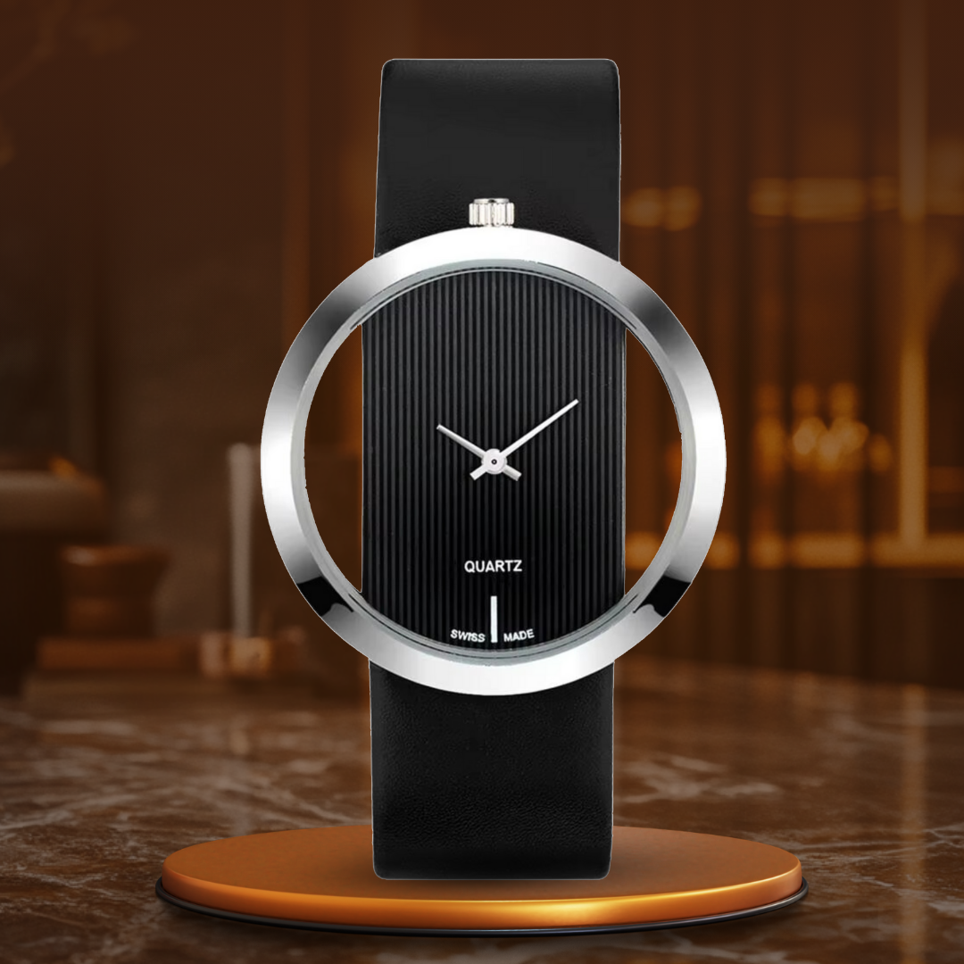 Elegante Quarz Uhr mit transparentem Zifferblatt
