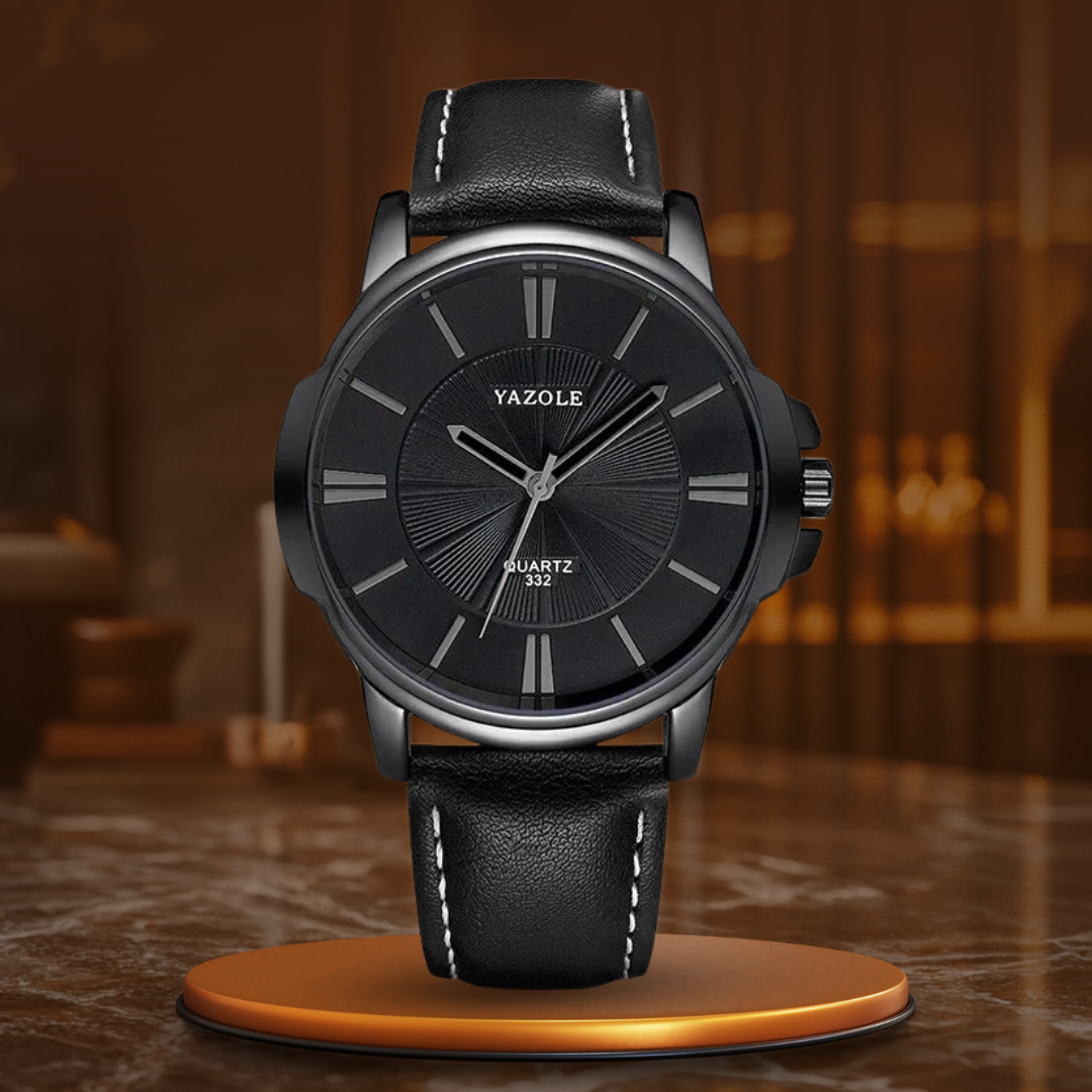 Luxuriöse blaue Glas-Leder-Uhr