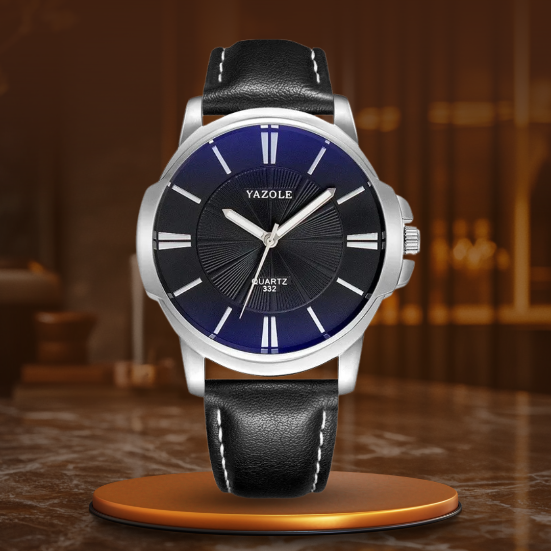Luxuriöse blaue Glas-Leder-Uhr