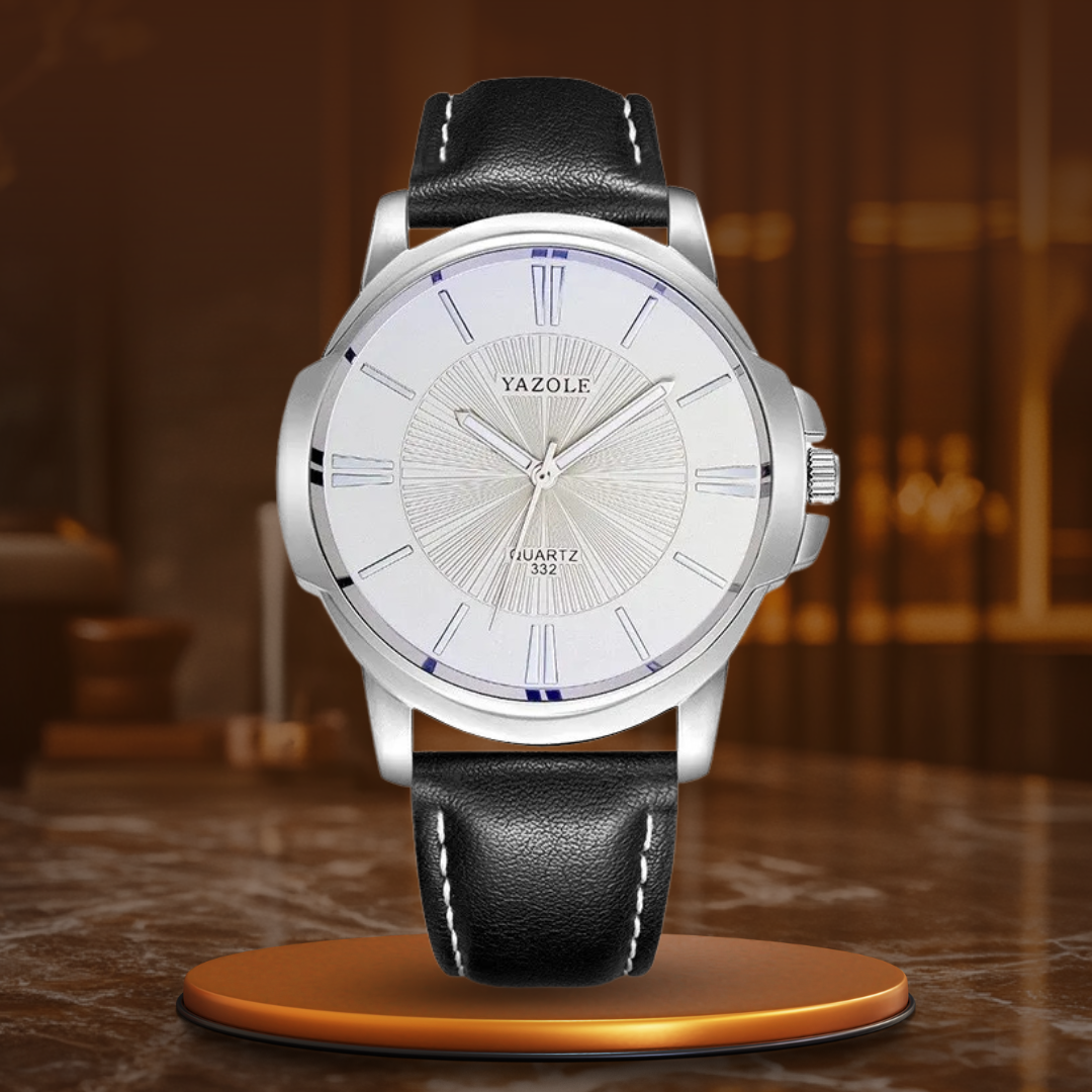 Luxuriöse blaue Glas-Leder-Uhr