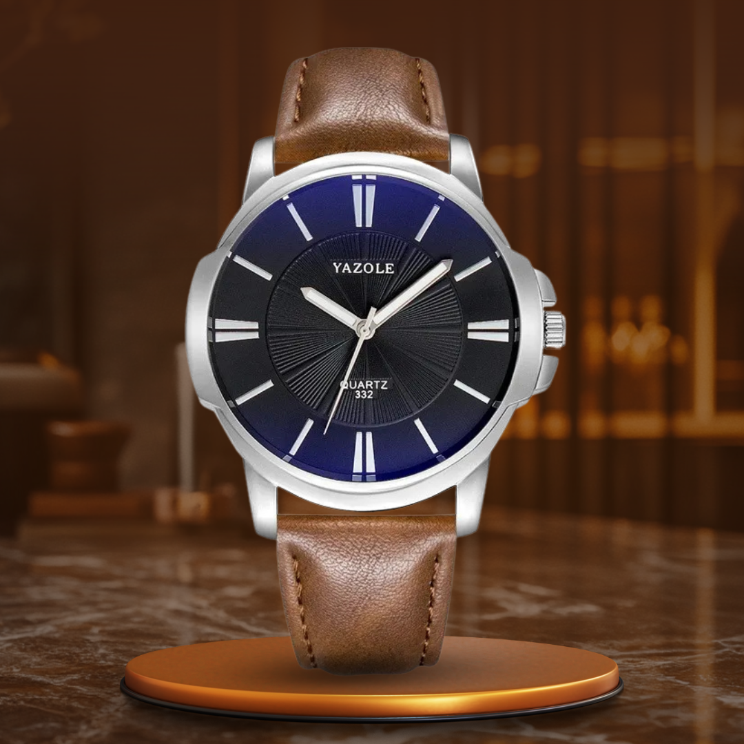Luxuriöse blaue Glas-Leder-Uhr