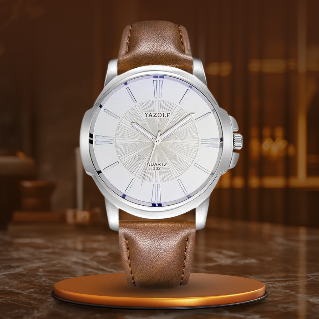 Luxuriöse blaue Glas-Leder-Uhr