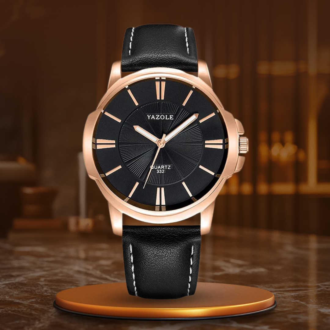 Luxuriöse blaue Glas-Leder-Uhr