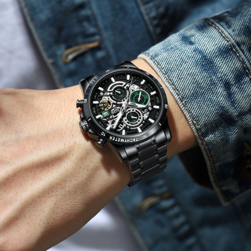 LIGE Skelett Stahl-Uhr - Kühnes und Stylisches Design