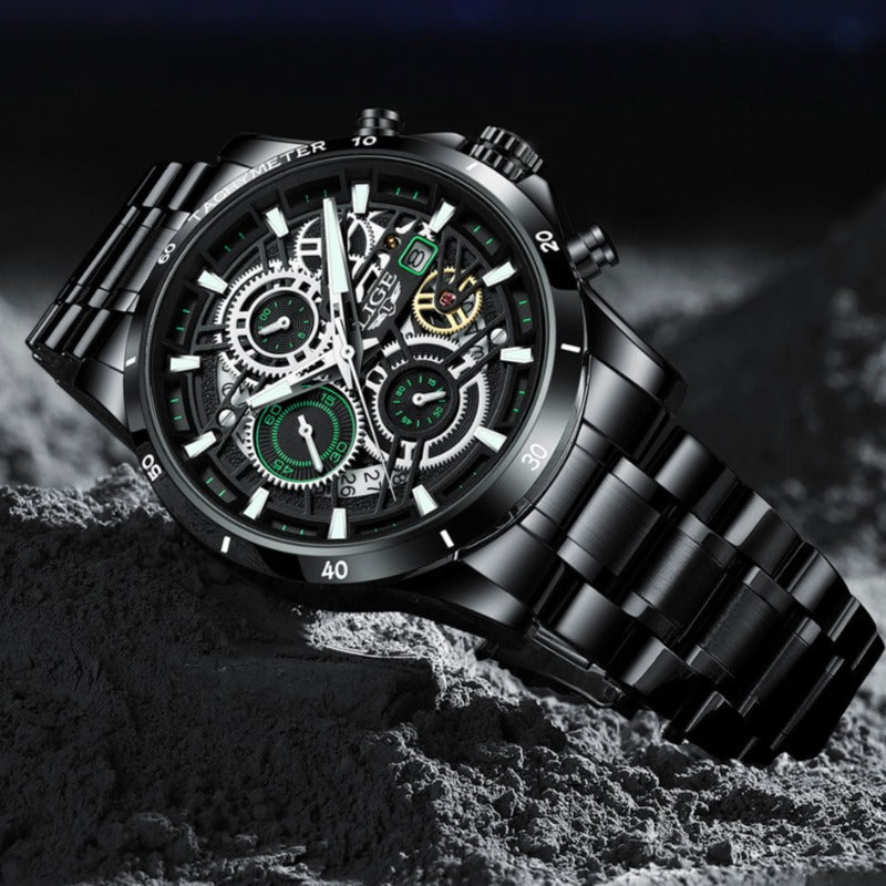 LIGE Skelett Stahl-Uhr - Kühnes und Stylisches Design