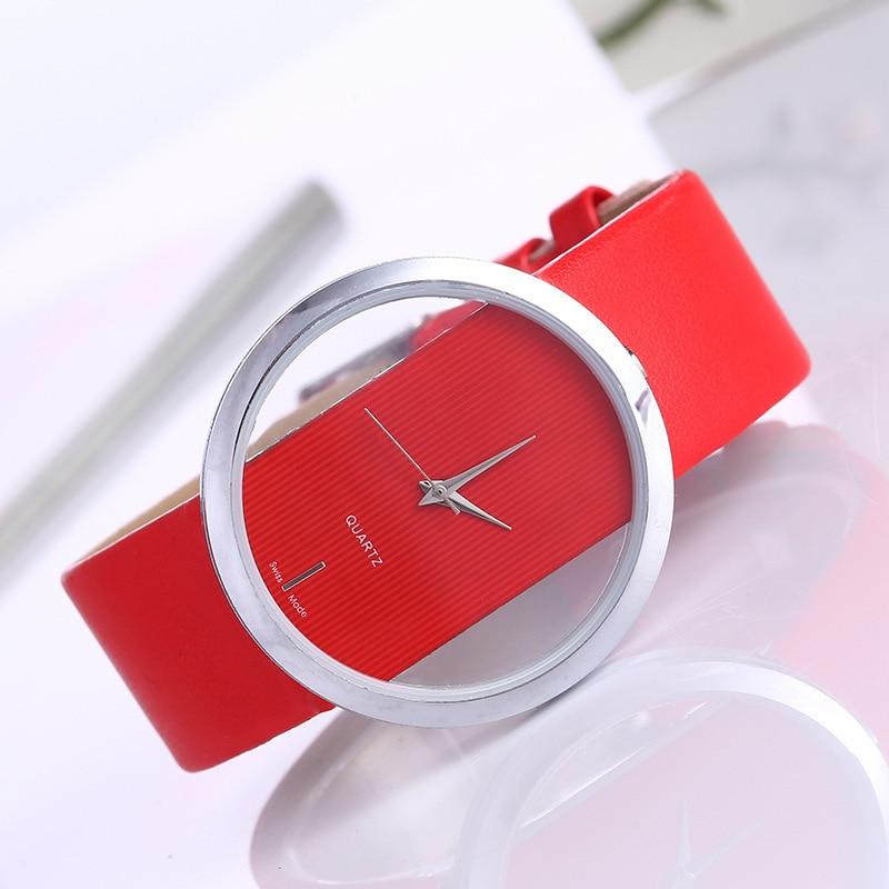 Elegante Quarz Uhr mit transparentem Zifferblatt