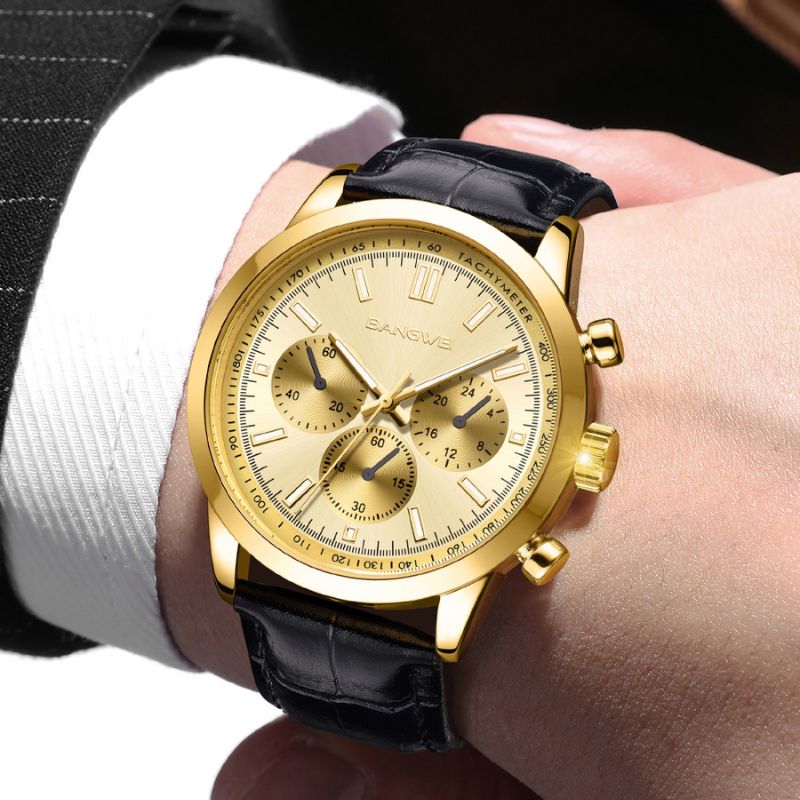 Lässige Sport Militär Geschäfts Leder Quarz Uhr