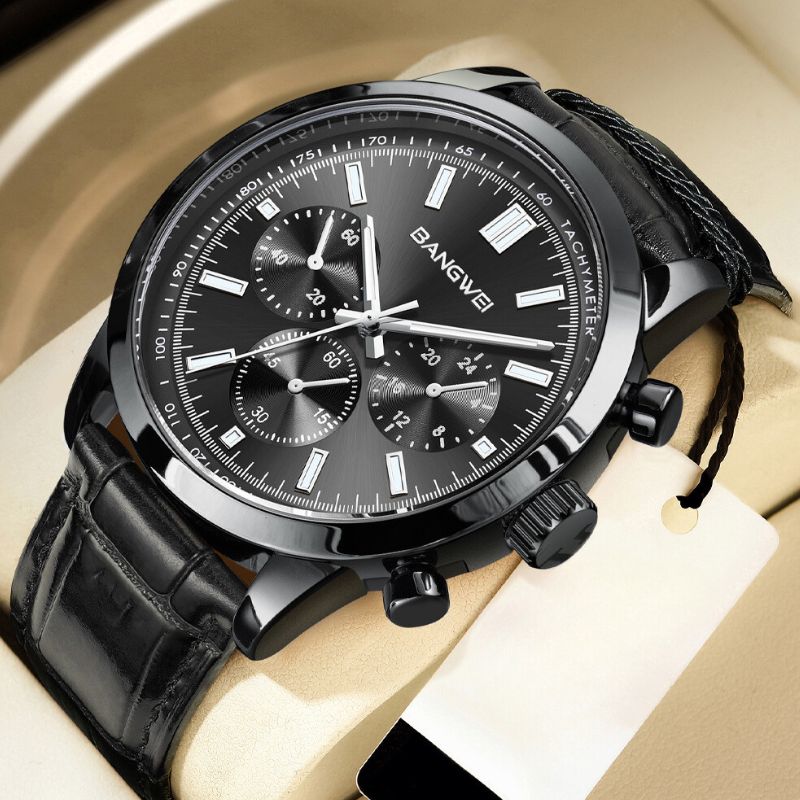 Lässige Sport Militär Geschäfts Leder Quarz Uhr