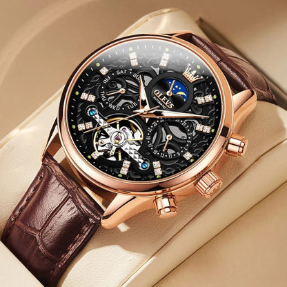 Mechanische Automatik-Uhr mit Lederarmband