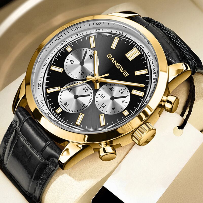 Lässige Sport Militär Geschäfts Leder Quarz Uhr