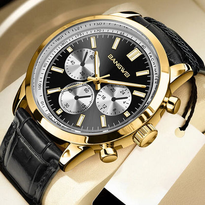 Lässige Sport Militär Geschäfts Leder Quarz Uhr