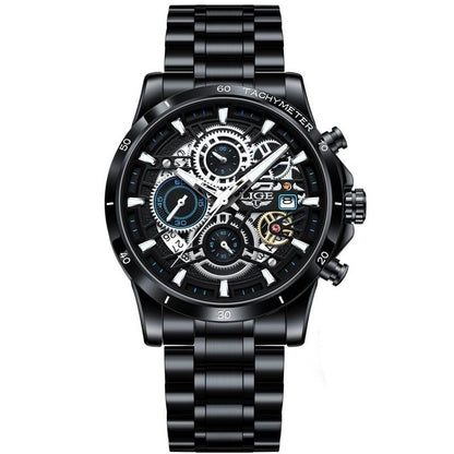 LIGE Skelett Stahl-Uhr - Kühnes und Stylisches Design
