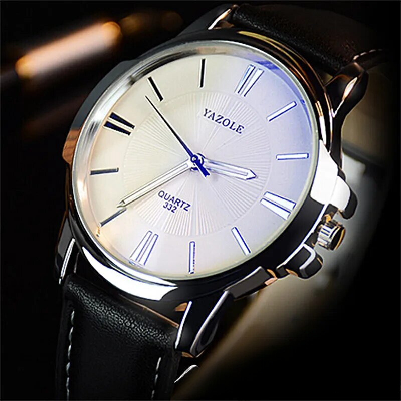 Luxuriöse blaue Glas-Leder-Uhr