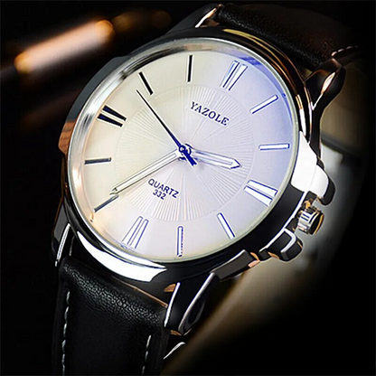 Luxuriöse blaue Glas-Leder-Uhr