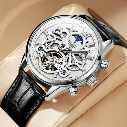 Mechanische Automatik-Uhr mit Lederarmband