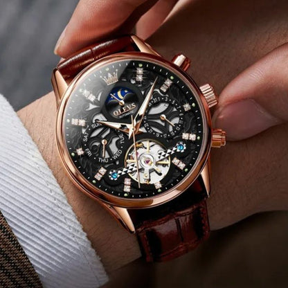 Mechanische Automatik-Uhr mit Lederarmband