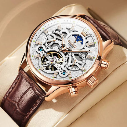 Mechanische Automatik-Uhr mit Lederarmband