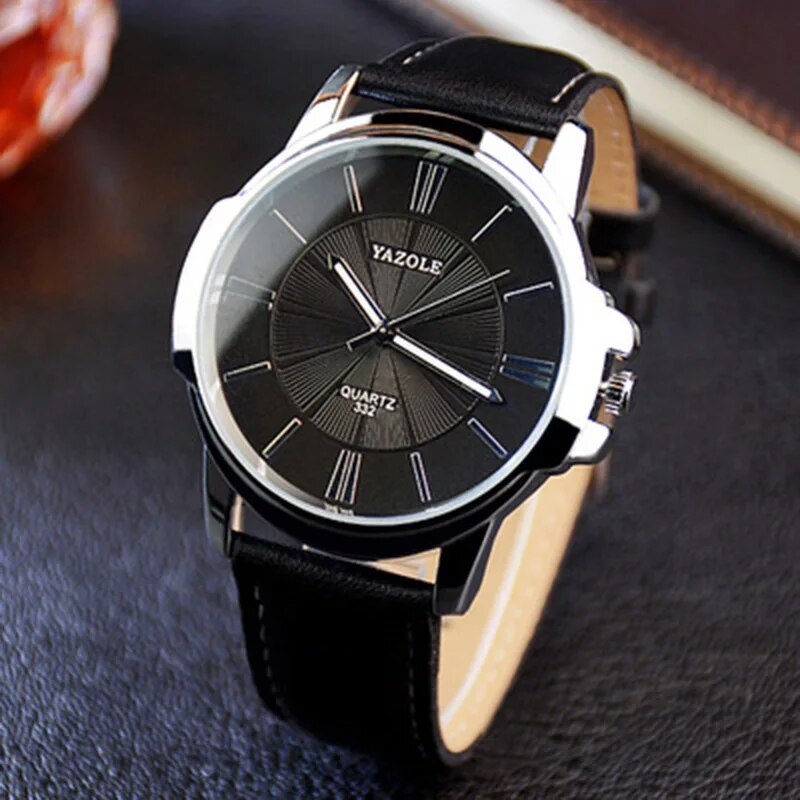 Luxuriöse blaue Glas-Leder-Uhr