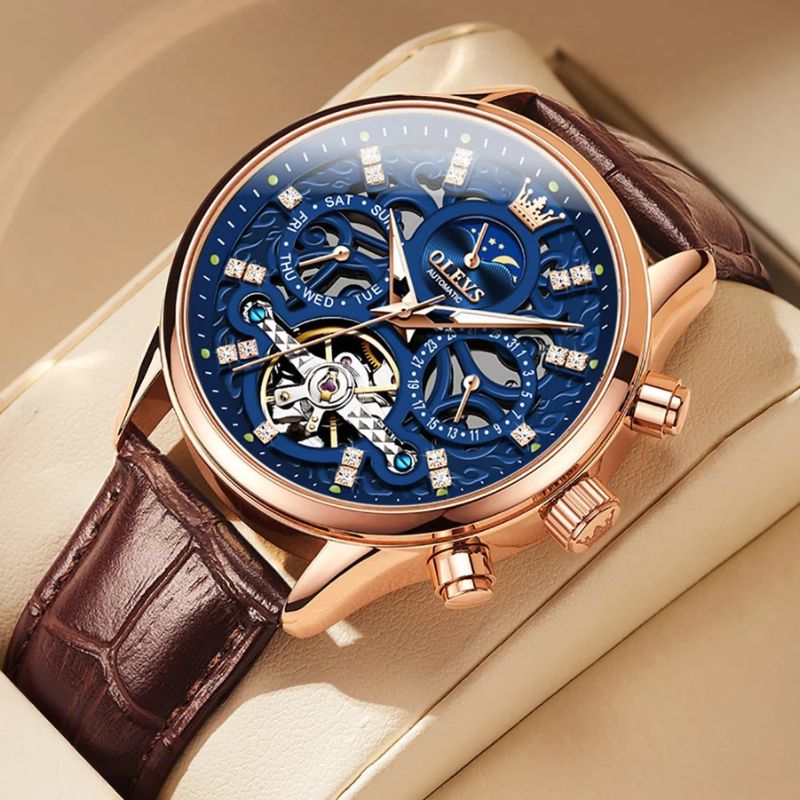 Mechanische Automatik-Uhr mit Lederarmband