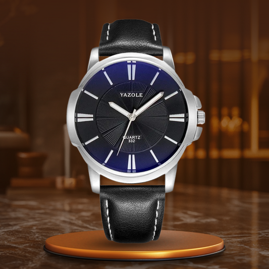 Luxuriöse blaue Glas-Leder-Uhr