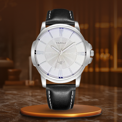 Luxuriöse blaue Glas-Leder-Uhr