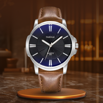Luxuriöse blaue Glas-Leder-Uhr