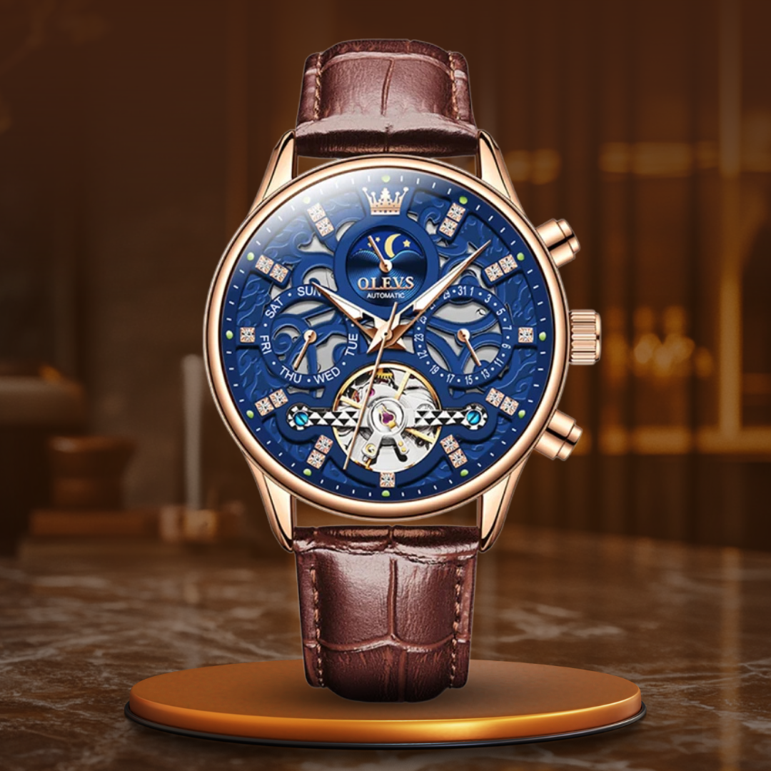 Mechanische Automatik-Uhr mit Lederarmband