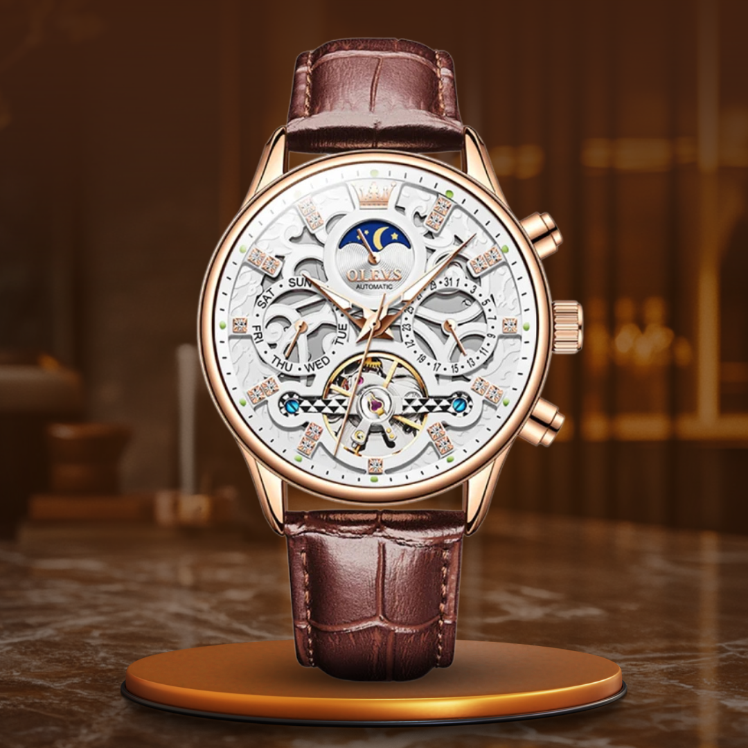 Mechanische Automatik-Uhr mit Lederarmband