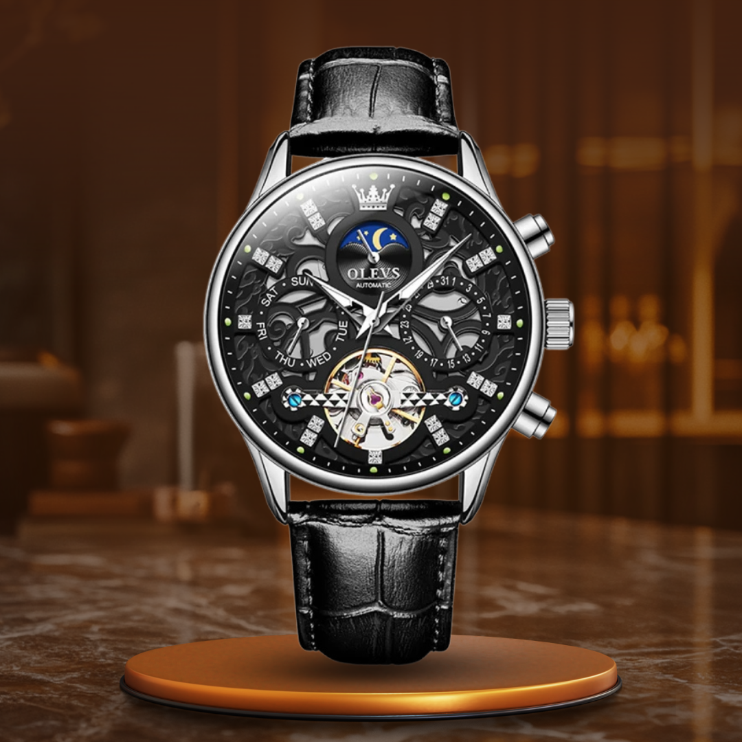 Mechanische Automatik-Uhr mit Lederarmband