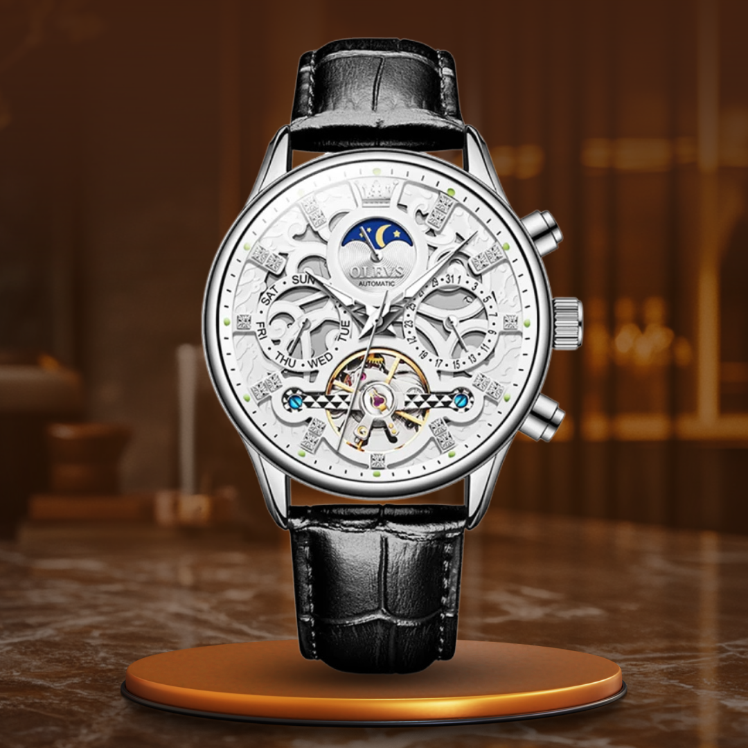 Mechanische Automatik-Uhr mit Lederarmband
