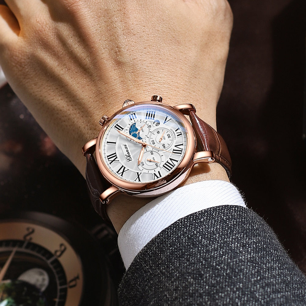 Luxus Lederarmband Quarzuhr