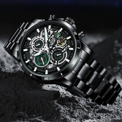 LIGE Skelett Stahl-Uhr - Kühnes und Stylisches Design